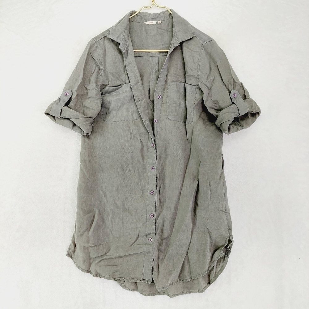 Dolan Gray Linen Roll Tab Short Sleeve Button-Down Shirt 1010